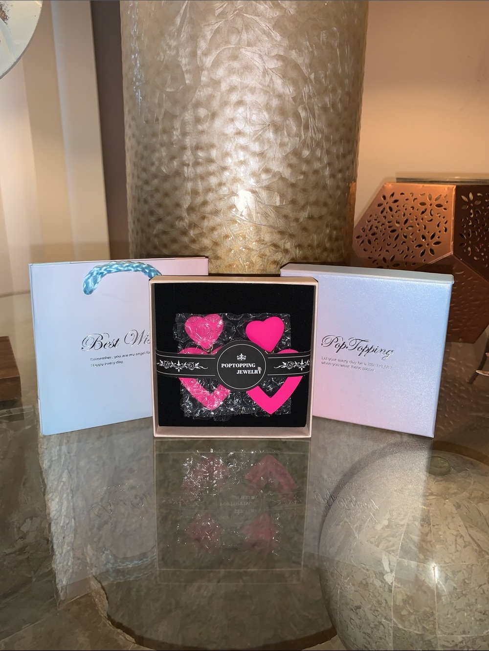 PopTopping Hot Pink Matte Heart Dangle Earrings (Gift Box and Bag)